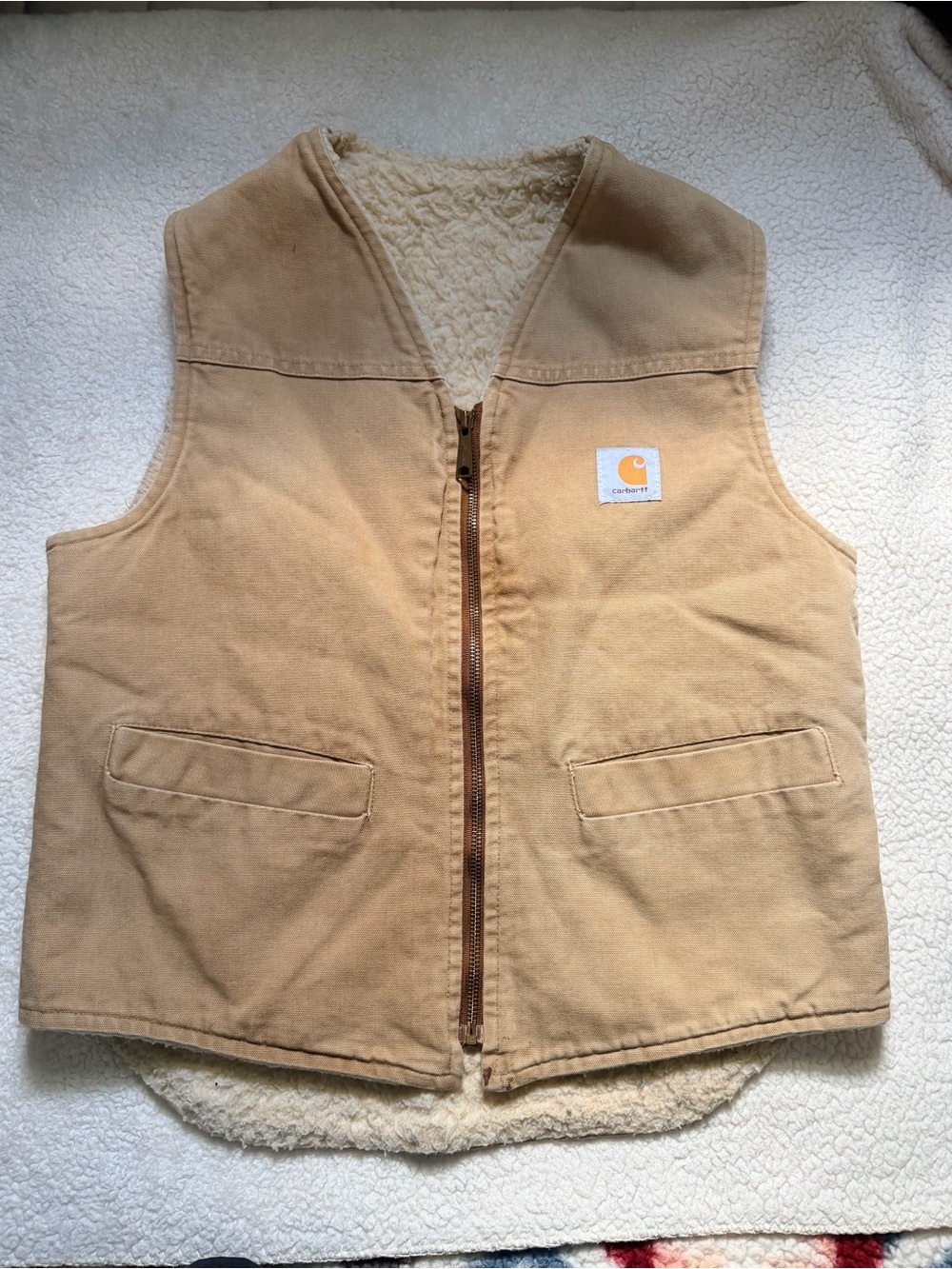 Carhartt Tan Sherpa-Lined Canvas Vest